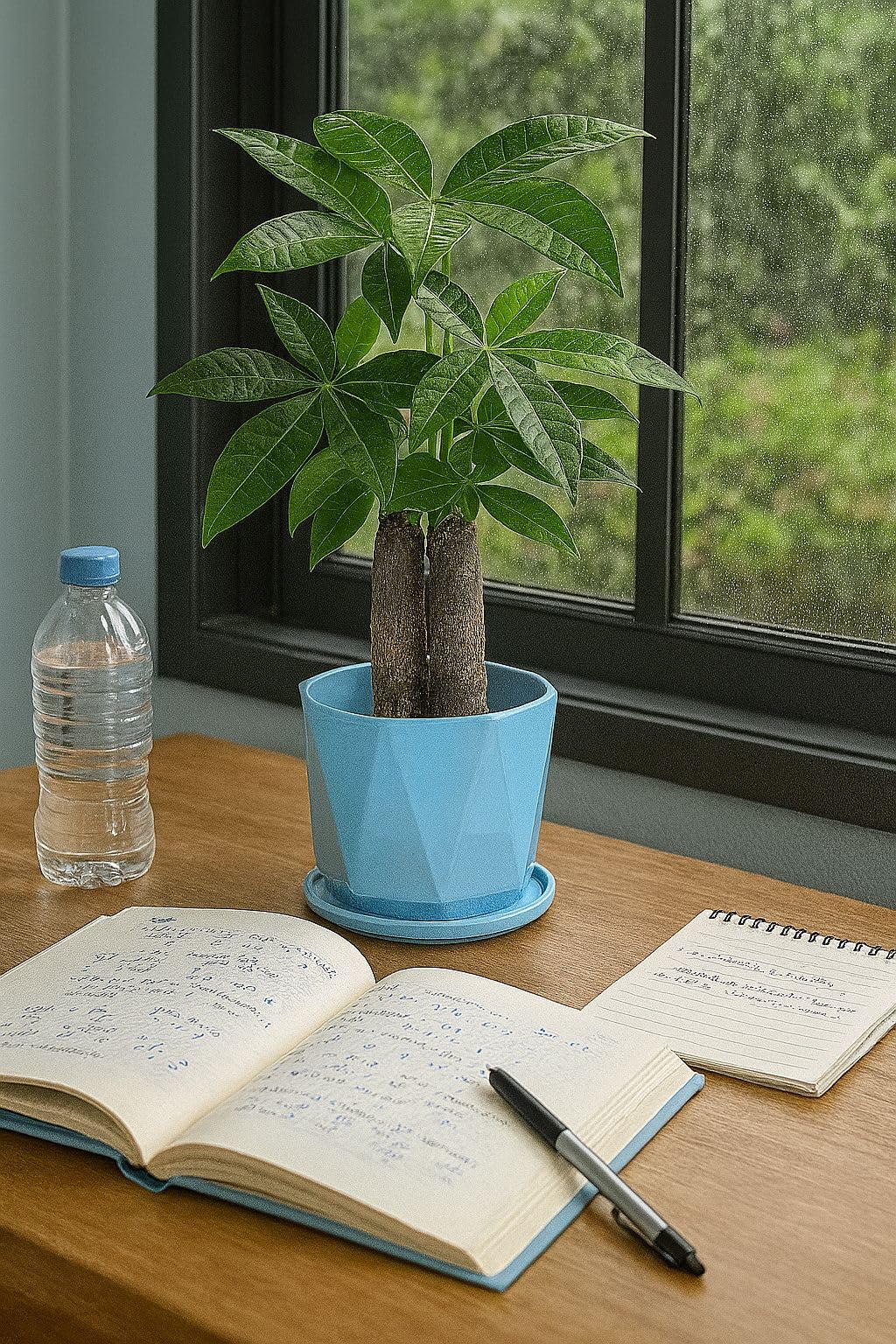 Plants World Nursery and Garden Centre Ceramic Plant Pot with Attached Drainage Saucer, 5 inches Tall x 5.5 inches Diameter, Light Blue