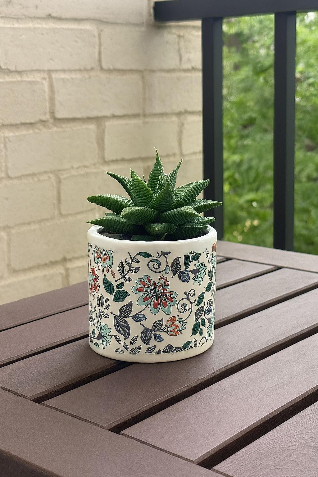 Plants World Nursery and Garden Centre Decorative Ceramic Plant Pot with Floral Pattern, 3.5 inches Tall x 3.5 inches Diameter, White