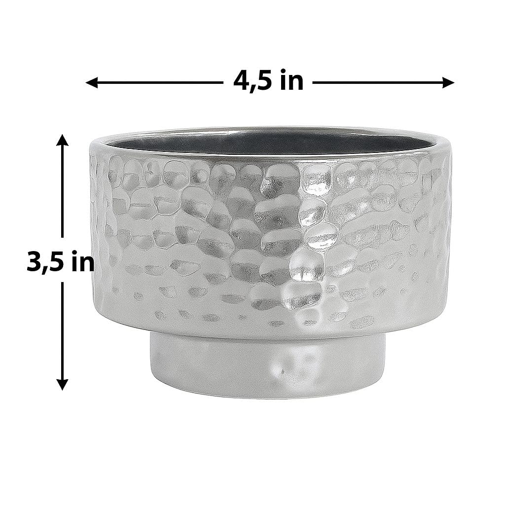 Plants World Nursery and Garden Centre Decorative Metal Plant Pot with Hammered Texture, 3.5 inches Tall x 4.5 inches Diameter, Silver