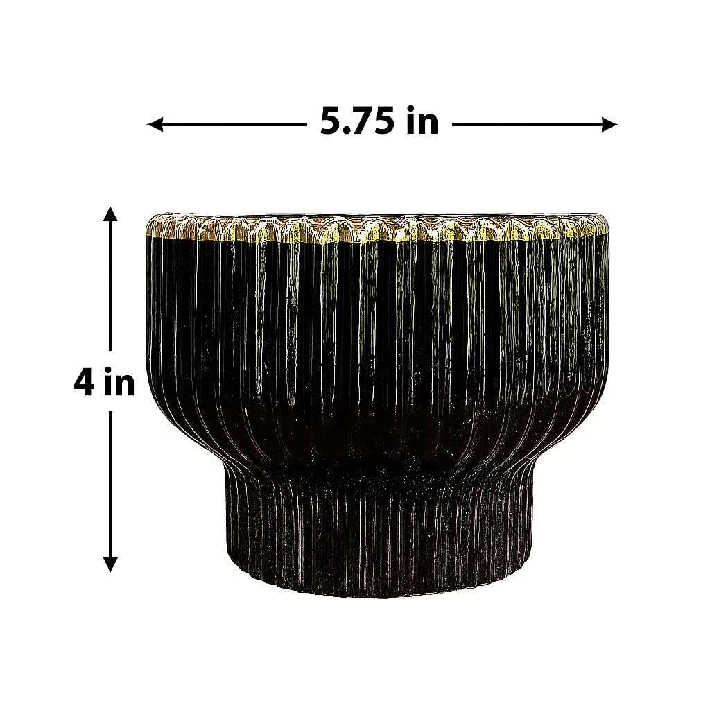 Plants World Nursery and Garden Centre Decorative Ribbed Ceramic Plant Pot, Black, 4 inches Tall x 5.75 inches Diameter, Modern Design