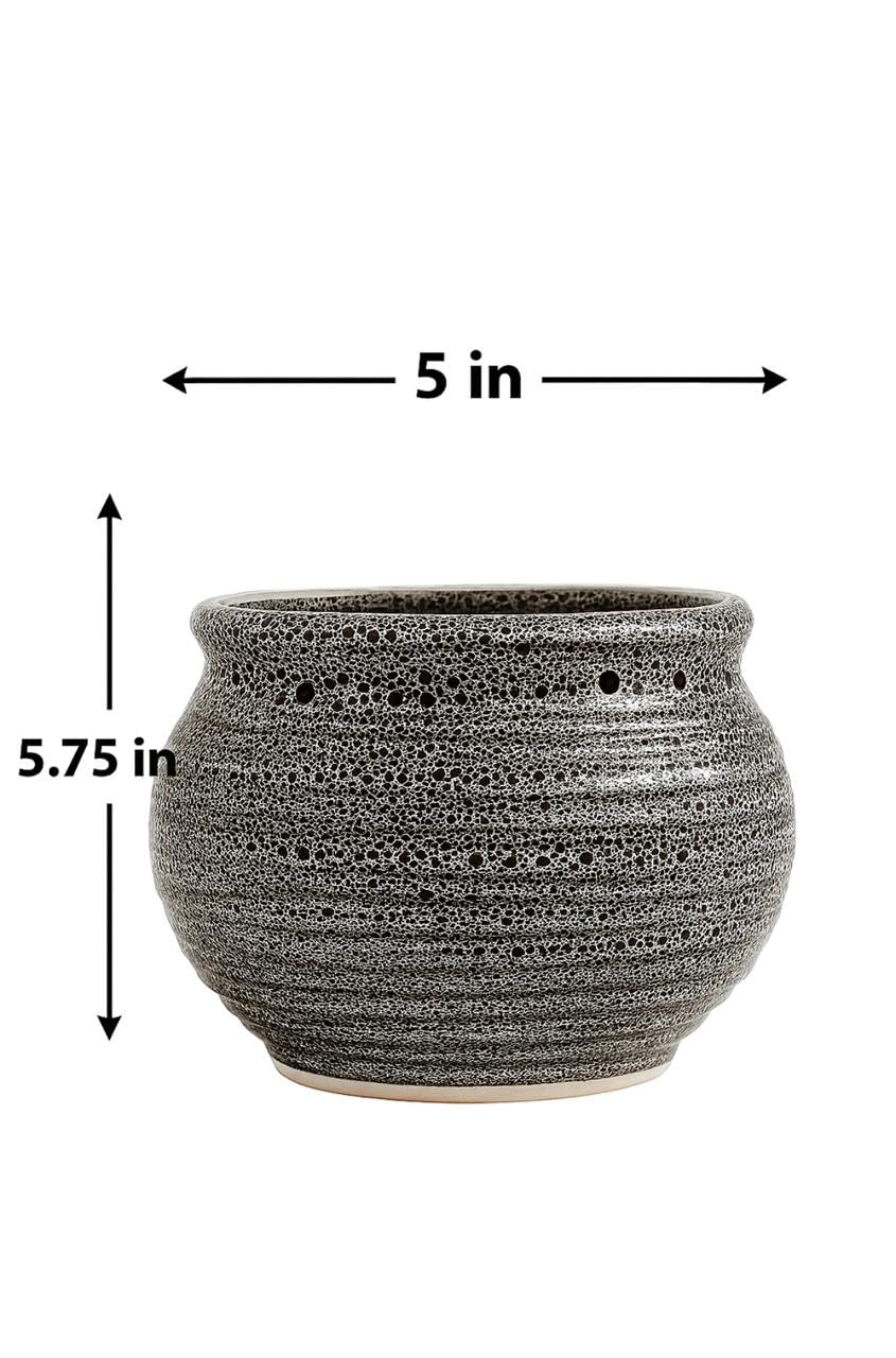 Plants World Nursery and Garden Centre Ceramic Plant Pot with Speckled Texture, 5.75 inches Tall x 5 inches Diameter, Round Brown Planter for Houseplants