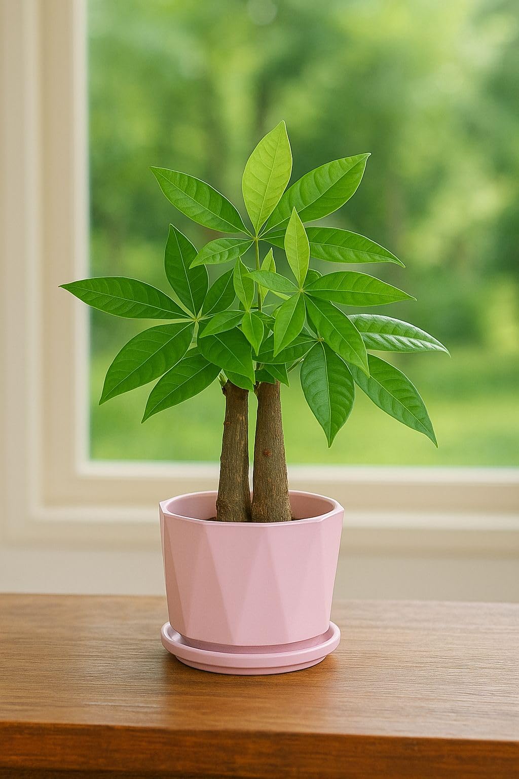 Plants World Nursery and Garden Centre Ceramic Plant Pot with Attached Drainage Saucer, 5 inches Tall x 5.5 inches Diameter, Pink
