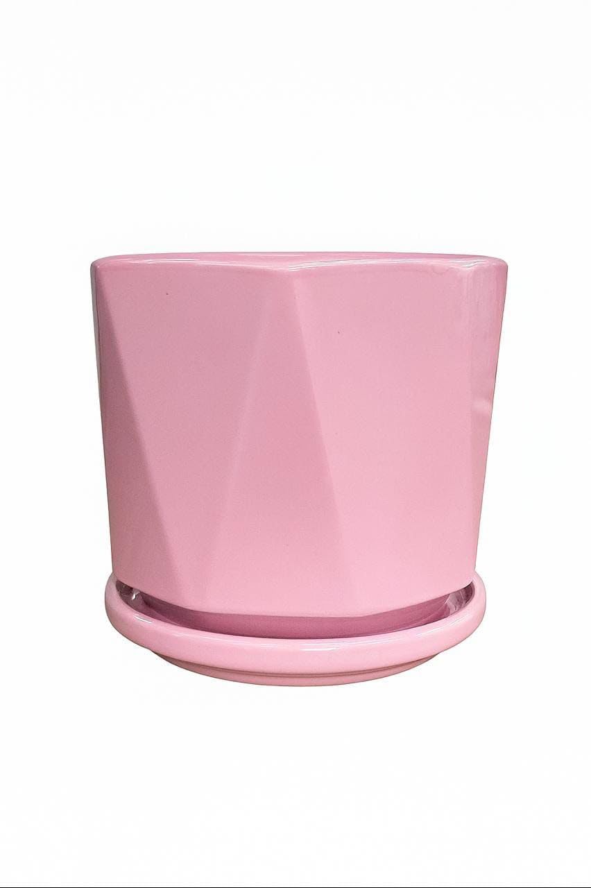 Plants World Nursery and Garden Centre Ceramic Plant Pot with Attached Drainage Saucer, 5 inches Tall x 5.5 inches Diameter, Pink