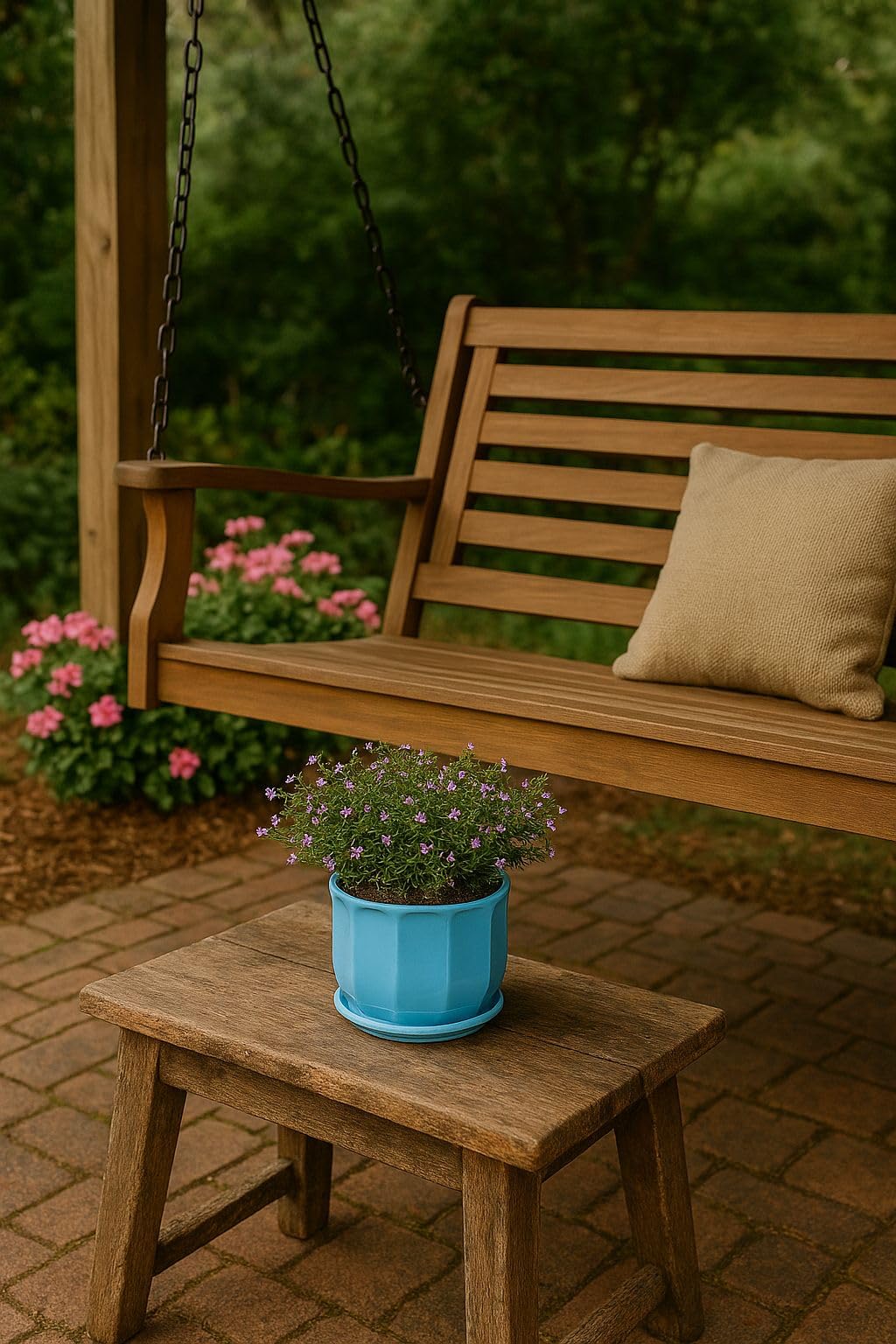 Plants World Nursery and Garden Centre Decorative Ceramic Plant Pot with Attached Saucer, Light Blue, 5 inches Tall x 5.5 inches Diameter