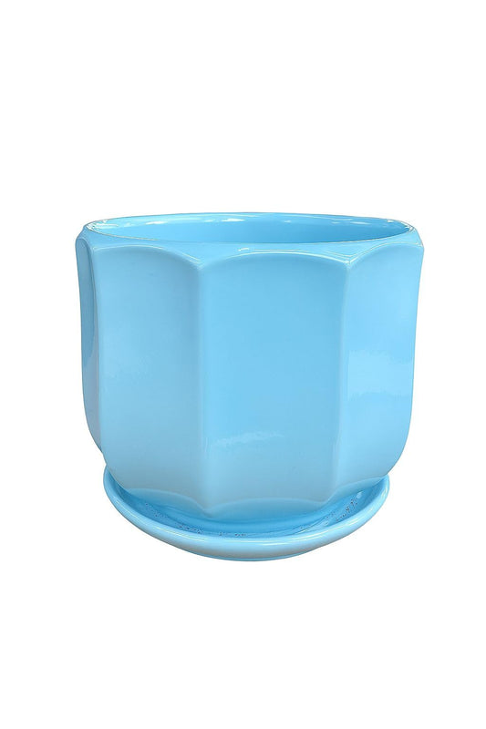 Plants World Nursery and Garden Centre Decorative Ceramic Plant Pot with Attached Saucer, Light Blue, 5 inches Tall x 5.5 inches Diameter