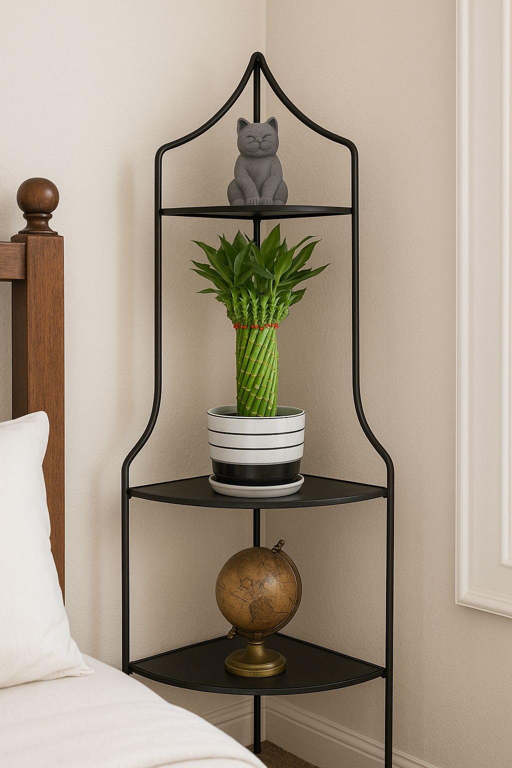 Plants World Nursery and Garden Centre Modern Ceramic Plant Pot with Attached Saucer, White with Black Stripes, 5 inches Tall x 5.8 inches Diameter