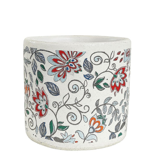 Plants World Nursery and Garden Centre Decorative Ceramic Plant Pot with Floral Pattern, 3.5 inches Tall x 3.5 inches Diameter, White