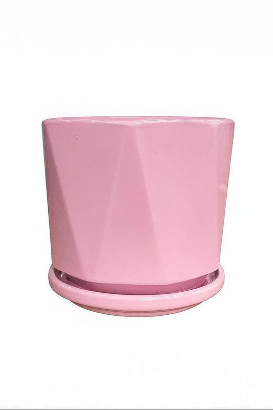 Plants World Nursery and Garden Centre Ceramic Plant Pot with Attached Drainage Saucer, 5 inches Tall x 5.5 inches Diameter, Pink