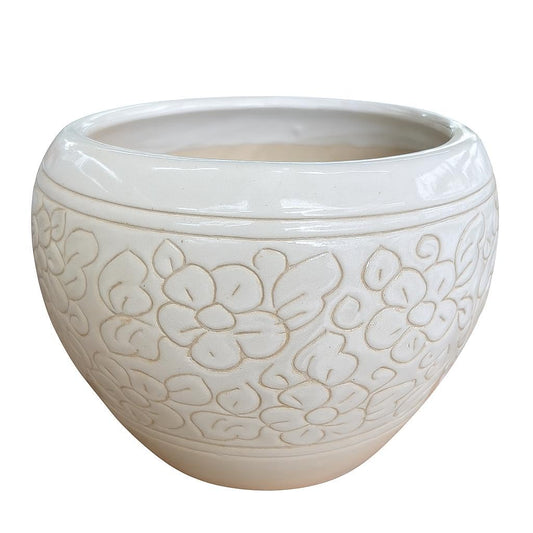 Plants World Nursery and Garden Centre Decorative Ceramic Planter Pot with Floral Pattern, 6 inches Tall x 7 inches Diameter, White