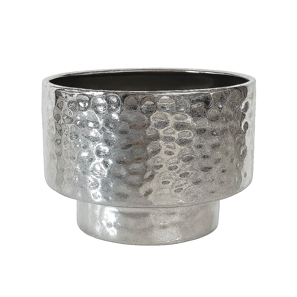 Plants World Nursery and Garden Centre Decorative Metal Plant Pot with Hammered Texture, 3.5 inches Tall x 4.5 inches Diameter, Silver