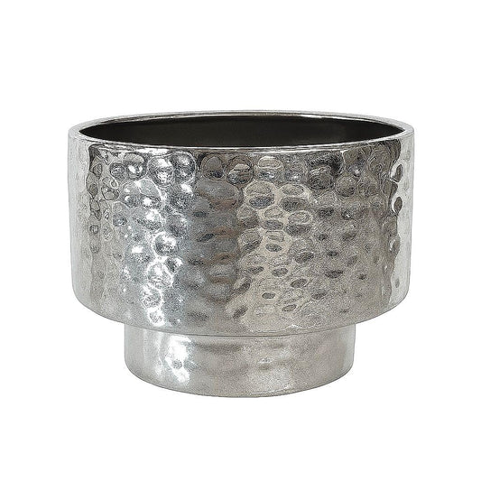 Plants World Nursery and Garden Centre Decorative Metal Plant Pot with Hammered Texture, 3.5 inches Tall x 4.5 inches Diameter, Silver